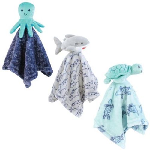 Hudson Baby Animal Face Security Blanket, Ocean Friends 3-pack, One Size