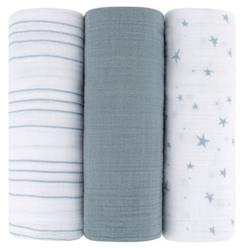 Ely's & Co. Cotton Muslin Swaddle Blanket 3 Pack, Color: Blue star