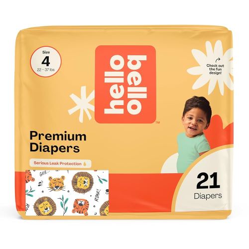 Hello Bello Diapers, Size 4 (22-37 lbs) Wild Cats, 21 Count of Premium Disposable Baby Diapers, Hypoallergenic with Soft, Cloth-Like Feel