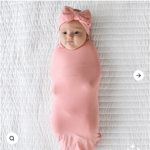 Bubblegum Ribbed Swaddle & Luxe Bow Headband Set - Little Sleepies