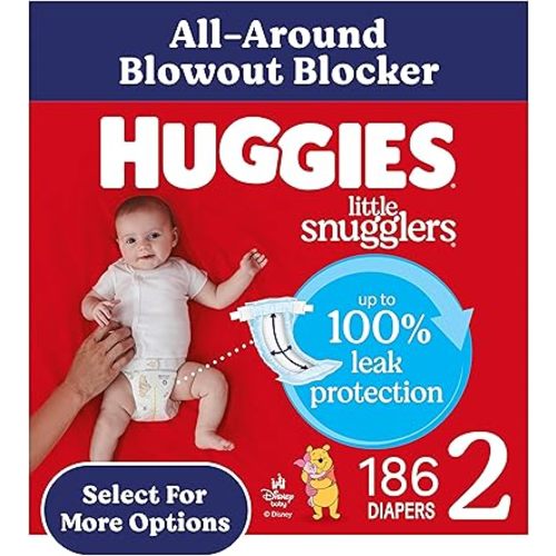 Huggies Size 2 Diapers, Little Snugglers Baby Diapers, Size 2 (12-18 lbs), 186 Count (3 Packs of 62), Packaging May Vary