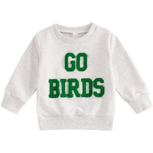 Kids Toddler Boy Girl Football Outfit Go Birds Fuzzy Embroidery Sweatshirt Long Sleeve Pullover Shirt Fall Clothes