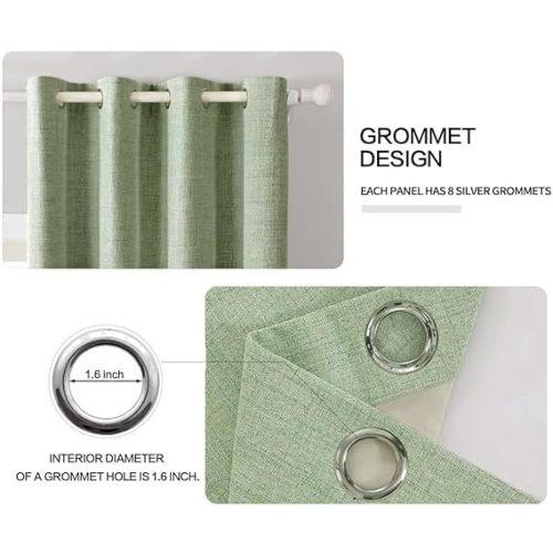 MIULEE Linen Texture Curtains for Bedroom Solid 100% Blackout Thermal Insulated Sage Green Curtains Grommet Room Darkening Curtains/Draperies for Living Room Nursery 52x84 Inch (2 Panels)