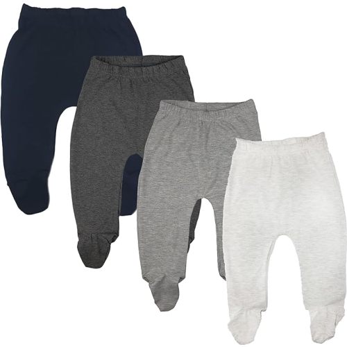Baby Soft Cotton Spandex Pants with Feet - 3-6 Months - Gray- 4-pack
