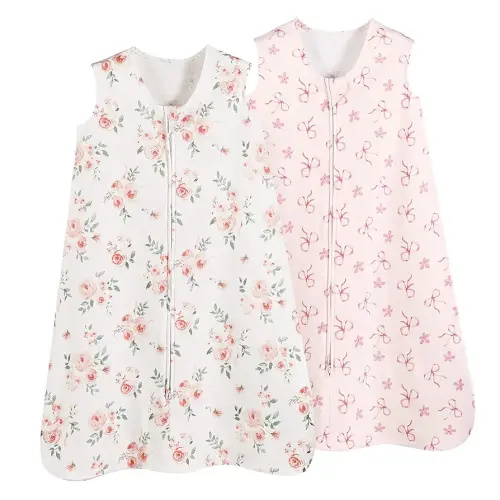 david's kids 100% Organic Cotton Baby Sleep Sack 0-6 Months, Soft Baby Wearable Blankets with 2-Way Zipper, 2 Pack Comfy Sleeping Bags for Infant Newborn Boys Girls Neutral, Small Size, Pink Floral