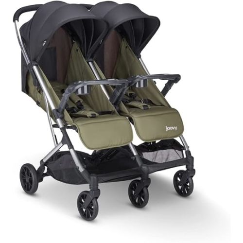 Joovy Kooper X2 Double Stroller, Lightweight Travel Stroller, Compact Fold with Tray, Olive