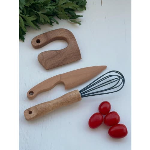 Montessori Wooden Knife & Whisk Set: Kitchen Utensil Tools Toy