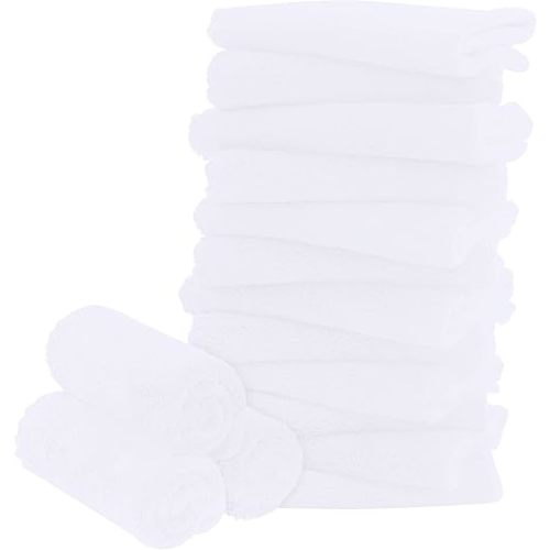16 Pack Baby Washcloths - 10x10 Inch, Microfiber baby towel - Absorbent and Soft baby Wash Clothes for Newborns, Infants and Toddlers - Quick Dry for baby boys and girls face towel - White