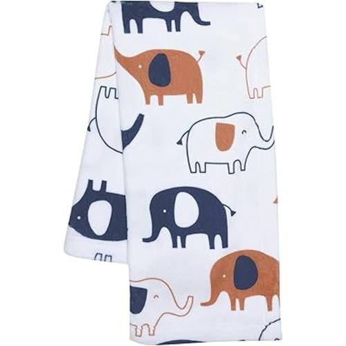 Lambs & Ivy Playful Elephant White/Blue Printed Fleece Baby Blanket