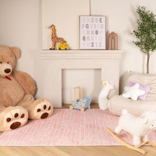 Rug Branch Soft Steps Playtime Kids Rainbow Soft Playmat Pink Indoor Soft Area Rug - 7' x 10'