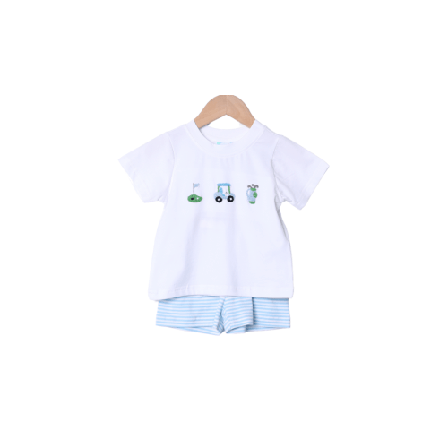 French Knot Blue Stripe Golf Short Set