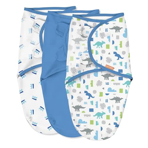 SwaddleMe by Ingenuity Original Swaddle with Easy-Change, 100% Cotton, Improves Sleep & Calms Startle Reflex, 3-6 Months, 3-Pack - Dino Time