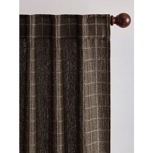 NICETOWN Home Decor Linen Plaid Brown Curtains for Bedroom, Rod Pocket & Back Tab Geometric Jacquard Thick Wovern Mudcloth Window Treatments for Living Room, W52 x L84, 2 Panels