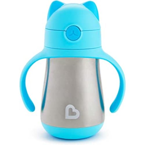 Munchkin® Cool Cat™ Toddler Sippy Cup with Straw Cup, 8 Ounce, Stainless Steel, Blue