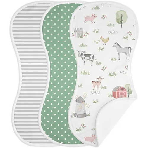 Sweet Jojo Designs Farm Animals Baby Boy Girl Absorbent Burp Cloths Infant Newborn Grey Red Black and White Green Watercolor Farmhouse Barn Horse Cow Sheep Pig Gender Neutral 3 Pack Set Dribble Drool