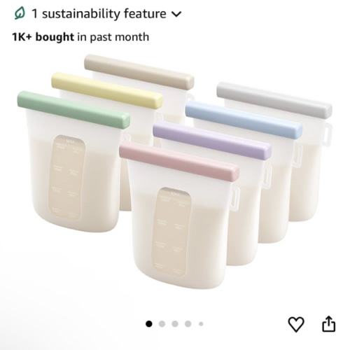 Nuliie 7 Pcs Silicone Breastmilk Storage Bags Reusable, 8oz/240ml Double Leak-Proof Breastmilk Freezer Bags, BPA Free Self-Standing Milk Bags for Breastfeeding, Baby Food Pouches