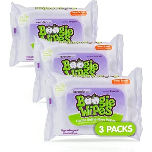 Saline Nose Wipes by Boogie, for Baby & Kids, Face, Hand & Body, FSA/HSA Eligible, Made with Vitamin E, Aloe, and Natural Saline, Lavender Scent, 30 Count (Pack of 3)