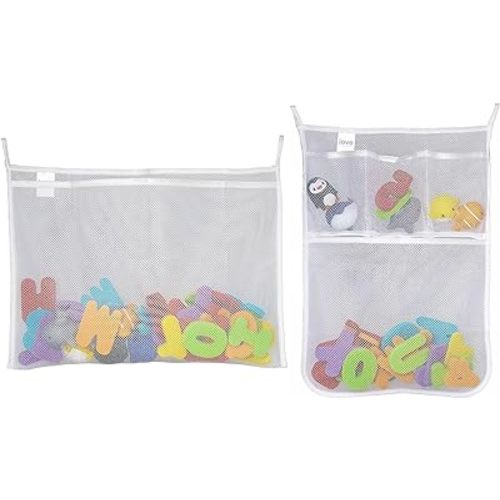 Lilly's Love Bath Toy Storage - Large 14 x 20 inch Bathtub Toy Holder + 4 Locking Hooks, Quick Dry & Easy for Kids to Put Bath Toys Away (2 Pack)