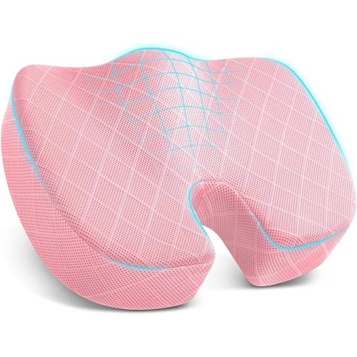 Office/Car Seat Cushion, Non-Slip Sciatica & Back Coccyx Tailbone Pain Relief Chair Pad, Memory Foam Butt Pillow for Computer Desk, Wheelchair, Driving (Pink)