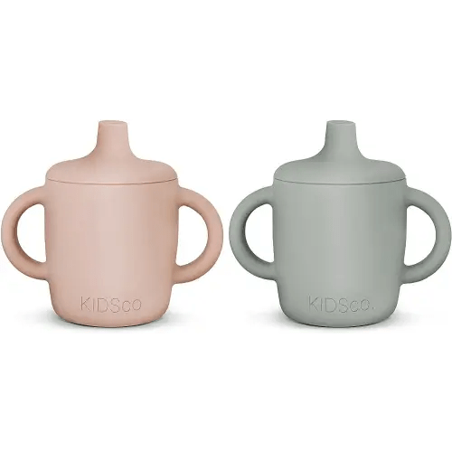 Silicone Sippy Cup and Training Cup for Baby 6 months+ Soft Spout and Handles Unbreakable Easy Grip for Babies 6-12 months and Toddlers 1-3 years 5oz/150ml (Grey Mist and Pink)