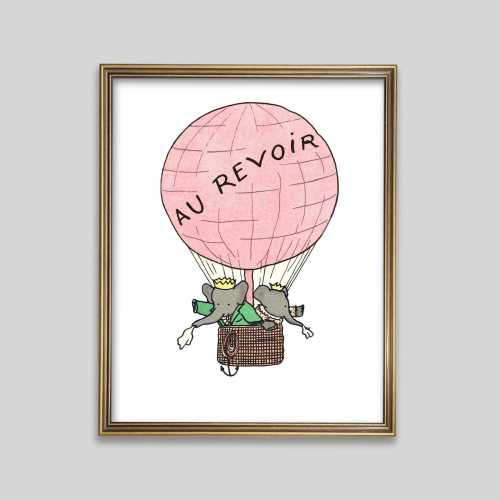 Hot Air Balloon Nursery Wall Art --- babar the elephant baby shower gift, baby girl nursery art, babar print, pink nursery decor