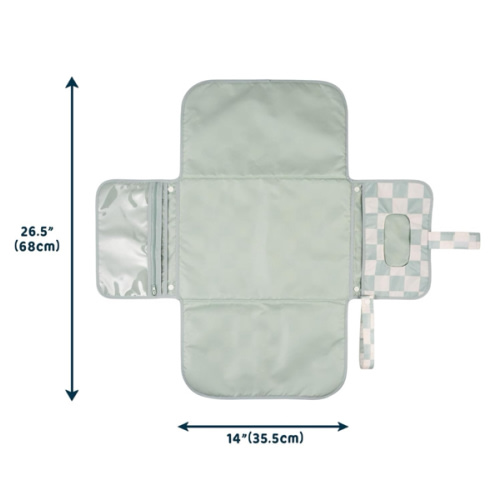 Tiny Twinkle Portable Diaper Changing Pad-Foldable Waterproof Changing Mat&Portable Changing Pad for Travel,Baby Changing Station with Smart Wipes Pocket&Storage (Sage Checkers)