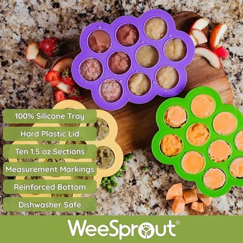 WeeSprout Silicone Baby Food Freezer Tray with Clip-on Lid, Navy, Ten 1.5 Ounce Sections
