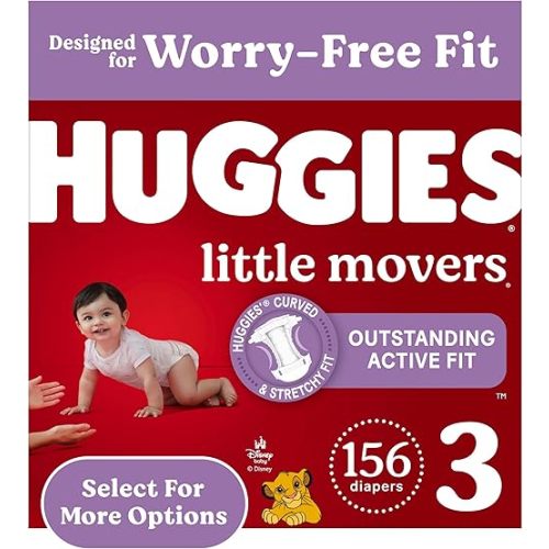 Huggies Size 3 Diapers, Little Movers Baby Diapers, Size 3 (16-28 lbs), 156 Count (6 packs of 26)
