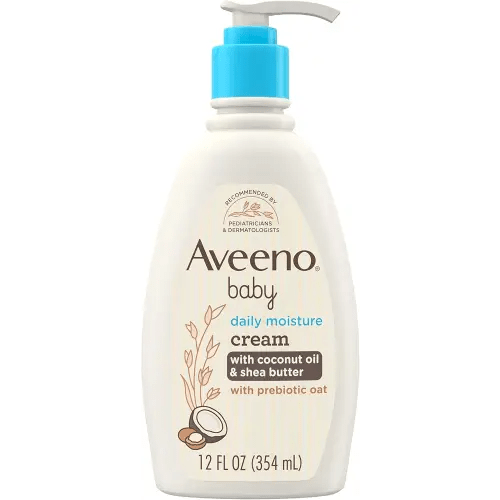Aveeno Baby Daily Moisturizing Cream with Prebiotic Oat, Hypoallergenic Baby Lotion with Coconut Oil & Shea Butter Moisturizes Sensitive Skin for 24 Hours, Gentle Coconut Scent, 12 fl. oz