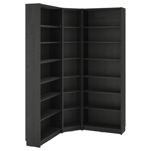 BILLY Bookcase corner comb w ext units - black oak effect 53 1/2/53 1/2x11x93 1/4 "
