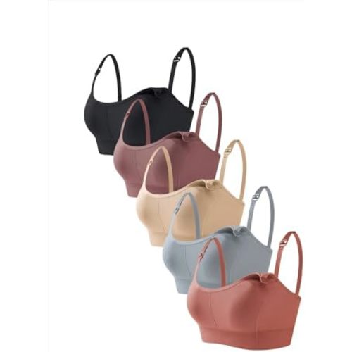 5pcs Women's Seamless Nursing Bra, Adjustable Shoulder Straps, Double-Layer No Breast Pads, Nursing Bra