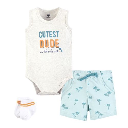 Hudson Baby Infant Boys Bodysuit, Short and Sock, Cutest Beach Dude, 3-6 Months