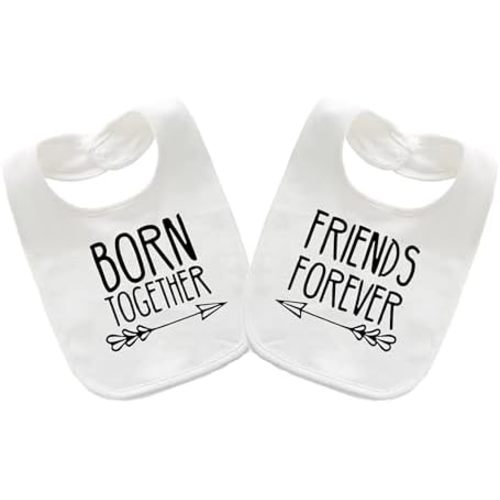 YSCULBUTOL Baby Twins Bibs Born Together Friends Forever Newborn Baby Cute Unisex Bibs Infant Twin Outfits