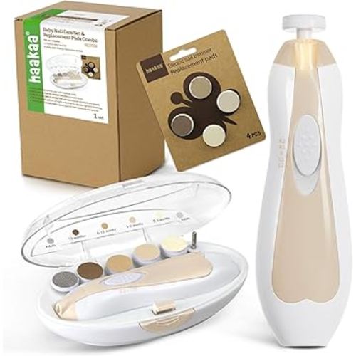 haakaa Baby Nail Trimmer Electric Baby Nail Clippers Kit for Newborn, Toddler or Adults Fingernails and Toenails Care, Baby Nail Care Set & Extra 4 Replacement Pads Combo - Acorn