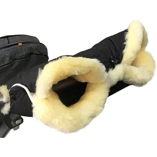100% Australia Sheepskin Stroller Hand Muff Universal Fits Strollers Prams Joggers Lambskin Gloves Keep Your Hands Warm,Cream
