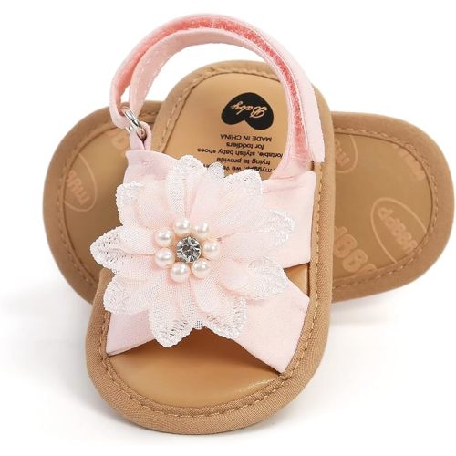 Pink Baby Girls Summer Sandals with Flower Bowknot - Size 0-6M