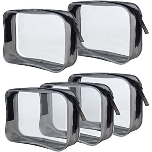 5 Packs Clear Cosmetics Bag TSA Approved, PVC Zippered Toiletry Carry Pouch Portable Makeup Bag for Vacation Travel, Bathroom and Organizing Waterproof Makeup Bag Vinyl Plastic Organizer Case