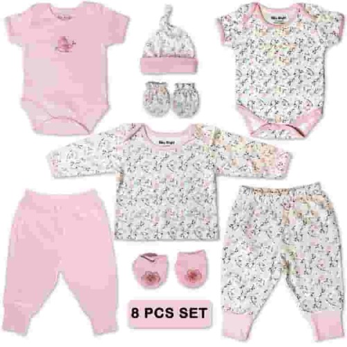 Baby Bright Newborn Essentials Must Have Clothes for Baby Girl, Outfit Gifts for Infant, Baby Shower Gift, 8-Pieces, Size 0-3 Months