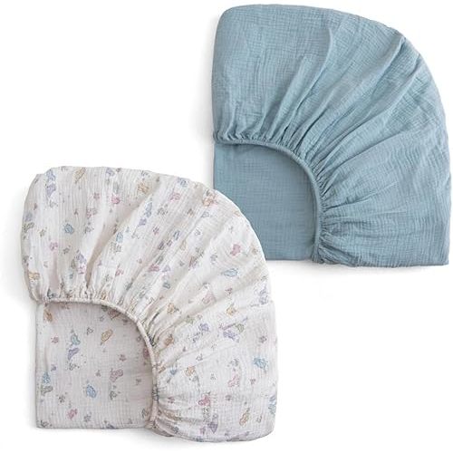 Muslin Crib Sheets - Fitted Crib Mattress Sheets for Boys and Girl - 28"x 52", 2 Pack (Dinosaur, Blue)