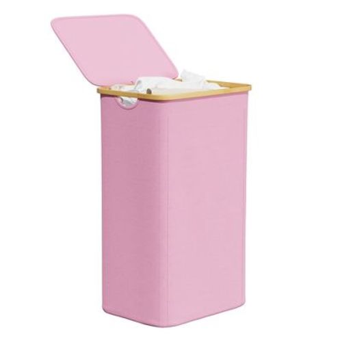 29 Gallon Laundry Hamper with Lid features Bamboo Handle,Pink