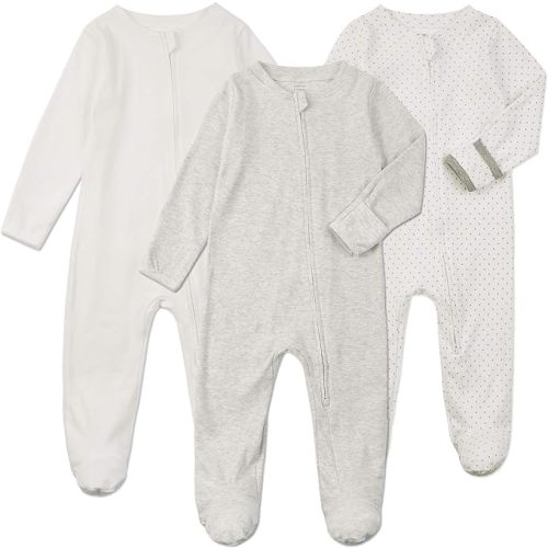 Aablexema Baby Footie Pajamas with Mittens - 3Pcs Infant Footed Sleeper Cotton Sleepwear Outfits