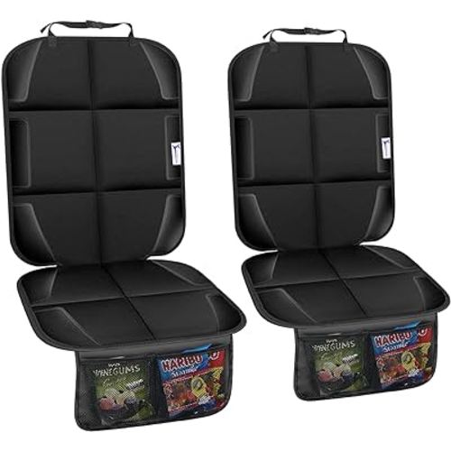 Car Seat Protector, Non-Slip Rubber Padded Backing Seat Protector for Child Seats, Waterproof Thickest Padding Car Seat Protector Under Baby Seat - No Imprint (Black-Ⅰ-2pcs)