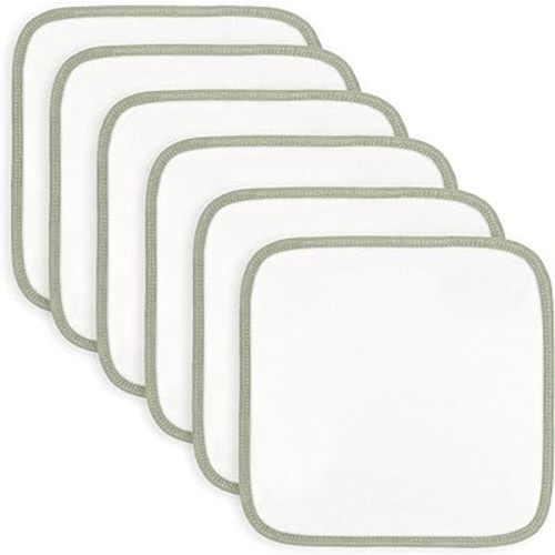 Comfy Cubs Organic Rayon Made from Bamboo Baby Washcloths, 6 Pack, Ultra-Soft Organic Fabric, Gentle on Sensitive Skin for Face and Body, Plush, Super Absorbent for Girls and Boys (Sage Trim)