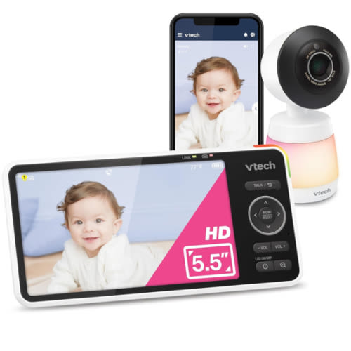 VTech Smart WiFi Baby Monitor, 2K CMOS Sensor Camera, 5.5-inch HD IPS Screen, Clear Infrared Night Vision, Pan-Tilt, 24x Zoom, 2-Way Talk, Multi-Color Night Light, Soothing, Free App: Smart HD Plus