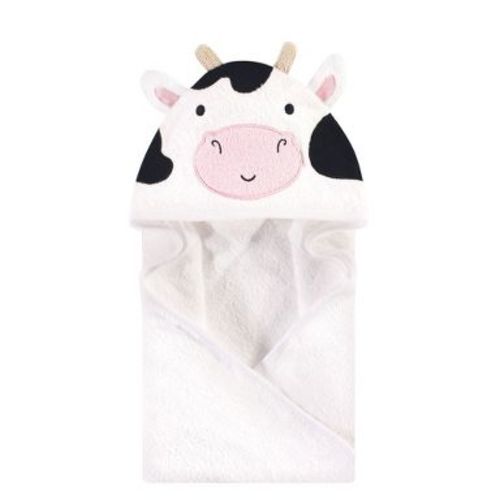 Hudson Baby Infant Unisex Cotton Animal Face Hooded Towel, Cow, One Size