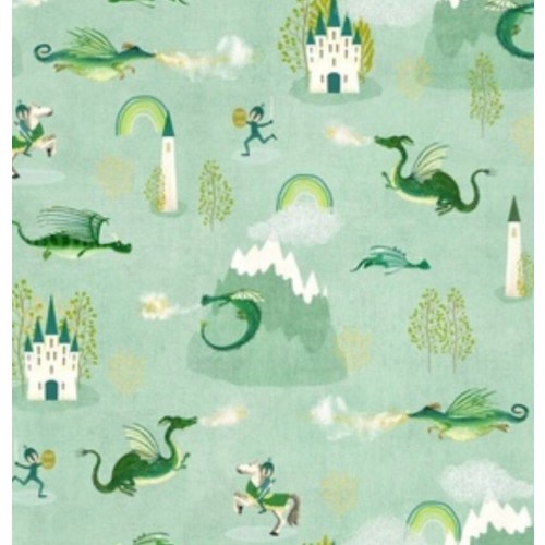 Dragons and Castles Crib Sheet: Dragons Crib Sheet, Dragons and Castles Nursery, Medieval Nursery, Mint Dragons Crib Sheet, Organic