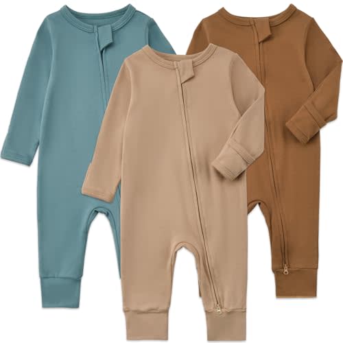 Aablexema 3-Pack Organic Cotton Baby Footless Pajamas with Mitten Cuffs, 2-Way Zipper Romper Sleepers