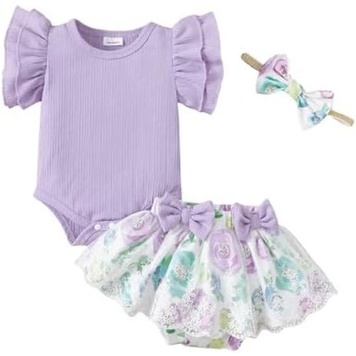 Mioglrie Preemie Clothes Girl Newborn Girl Outfits Infant Baby Girl Clothes Summer Romper Dress Shorts Set