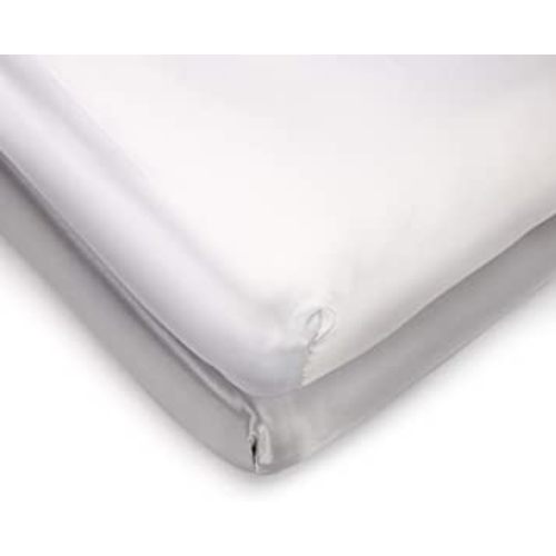 Pro Goleem Satin Pack n Play Playard Sheet Fitted 2 Pack Great for Baby Hair Silk Feeling 27x39 Inch Portable Mini Crib Sheet Playard Mattress Cover Unisex White and Gray