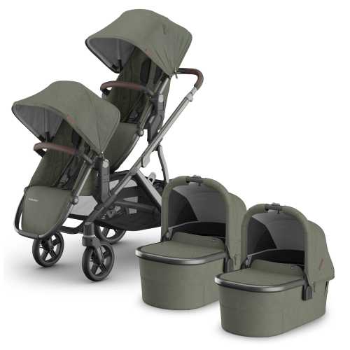 UPPAbaby Vista V3 Twin Stroller with RumbleSeat V3 + Bassinet Bundle - Evelyn